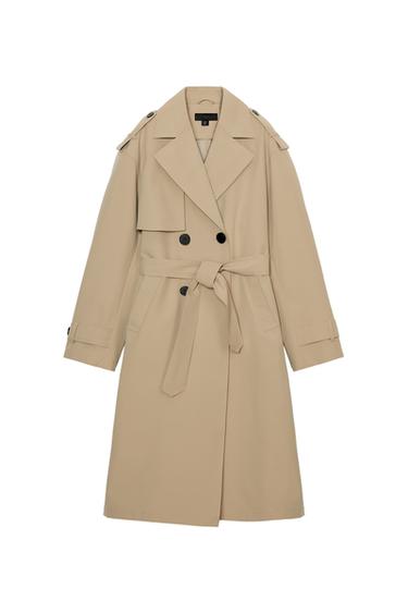 Zara LONG BELTED TRENCH COAT - taupe brown