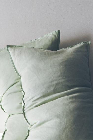 TAIE D’OREILLER LIN DÉLAVÉ (140 G/M²) - Vert clair de Zara - Image 5