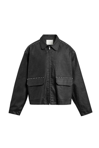 CAZADORA BOXY FIT TACHAS - Azul de Zara