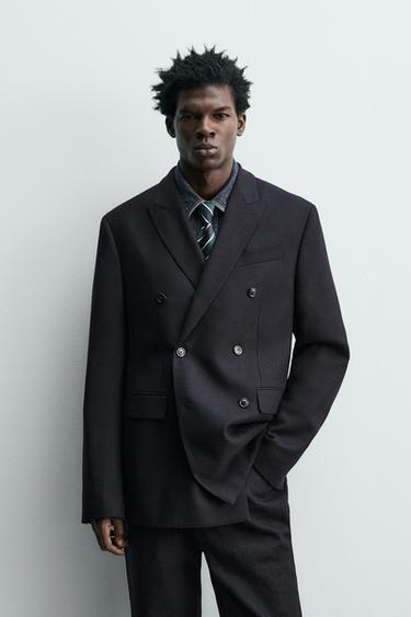 DOUBLE-BREASTED 100% WOOL FLANNEL BLAZER - Dark navy by Zara
