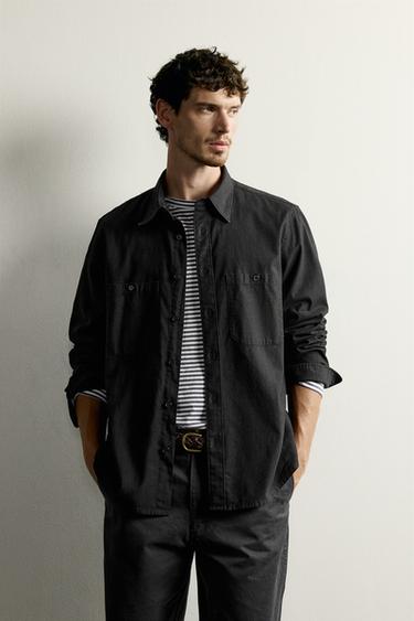 REGULAR FIT POCKET SHIRT - Black by Zara