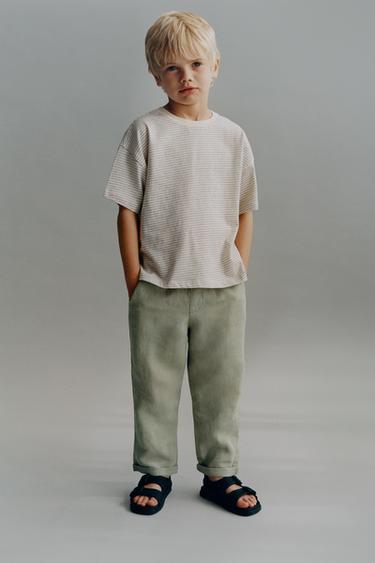 Zara LINEN BLEND STRAIGHT PANTS - Green