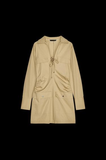 Zara POCKET MINI DRESS - Beige - Image 0