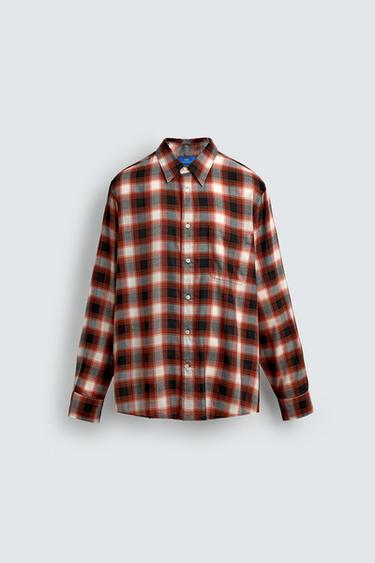 قميص منسدل كاروهات آرون ليفين × زارا - أحمر by Zara