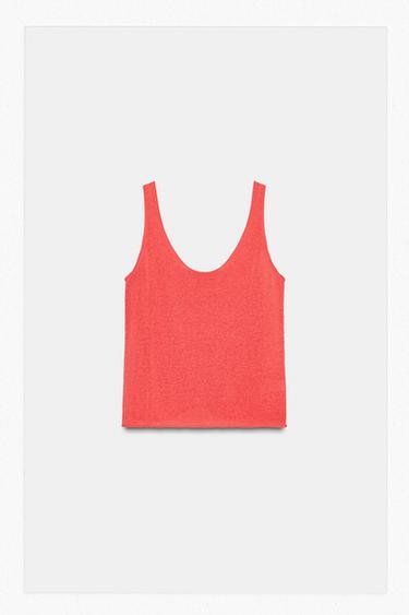 Zara ROUND NECK KNIT TOP - Coral red