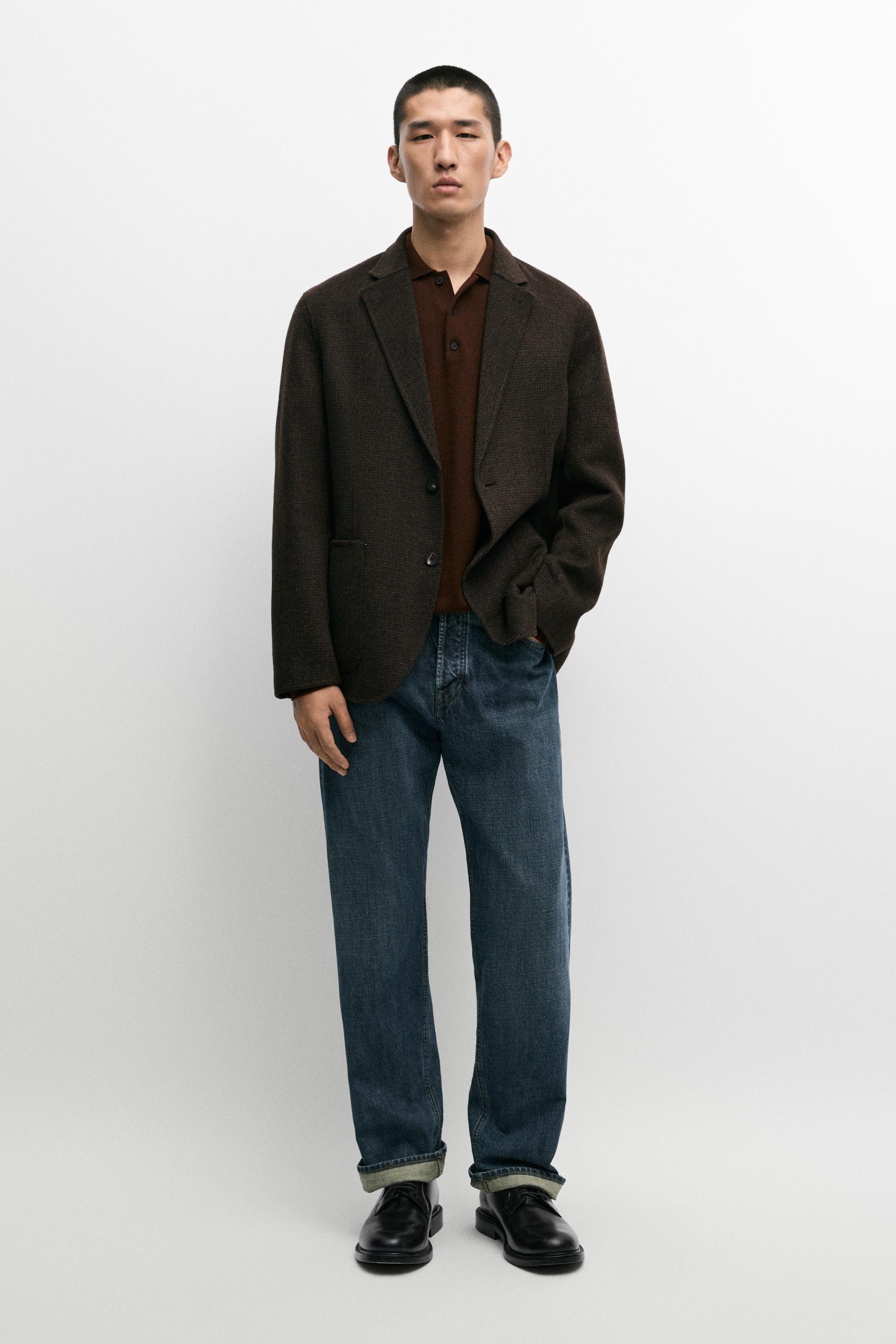 Blazer pied-de-poule en mélange de laine