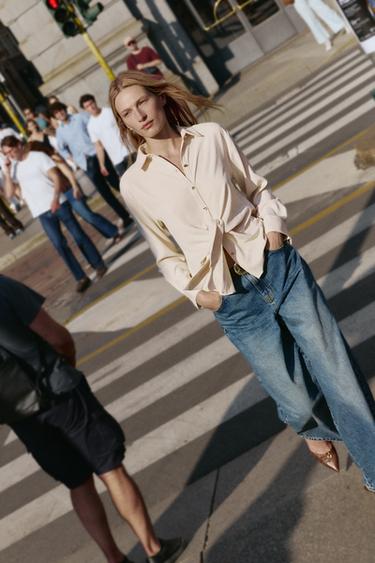 SHIRT WITH WAIST KNOT - Ecru by Zara - Image 2