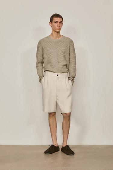 Zara Linen darted Bermuda shorts - LIMITED EDITION - Beige - Image 0