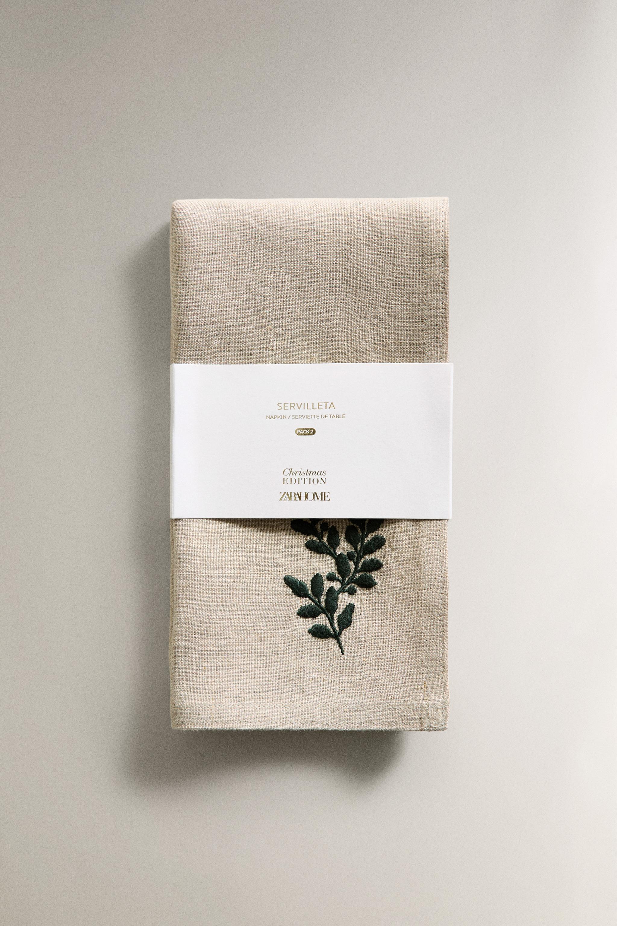 SET OF CHRISTMAS GREEN LEAF LINEN NAPKINS (SET OF 2)