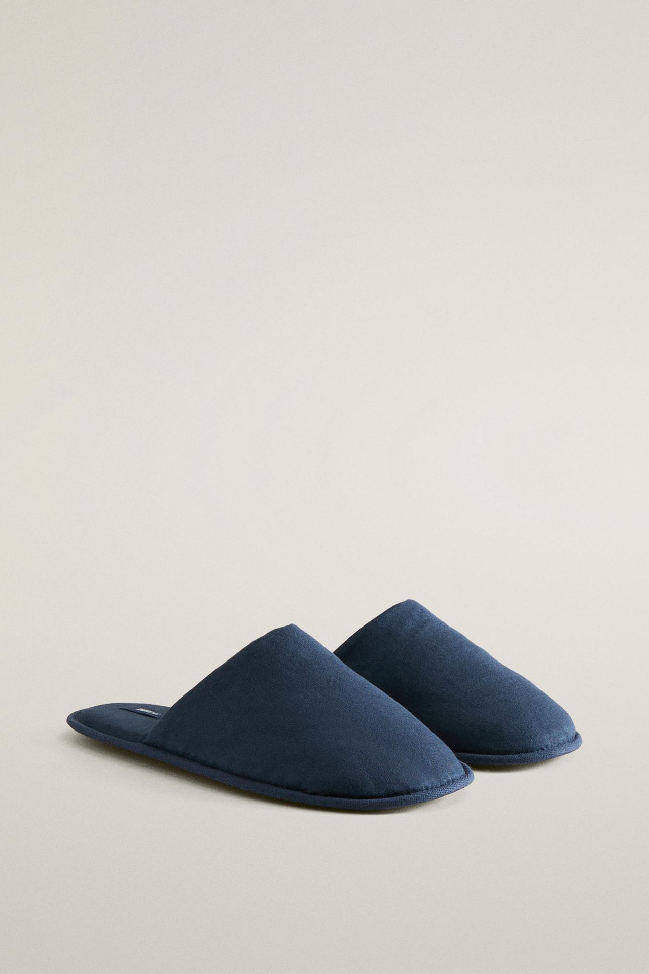 LINEN MULE SLIPPERS — Navy Blue