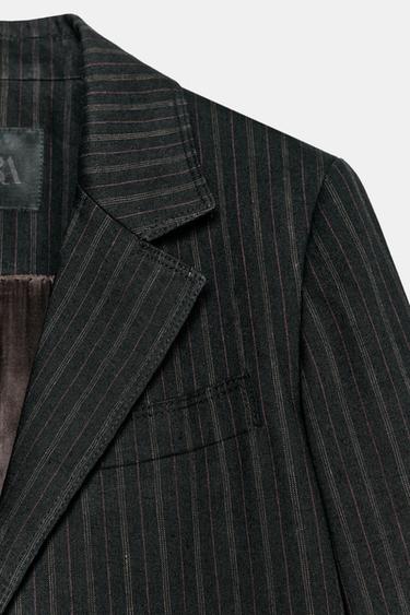 BLAZER RAYÉ AVEC LIN ZW COLLECTION - Noir de Zara - Image 8