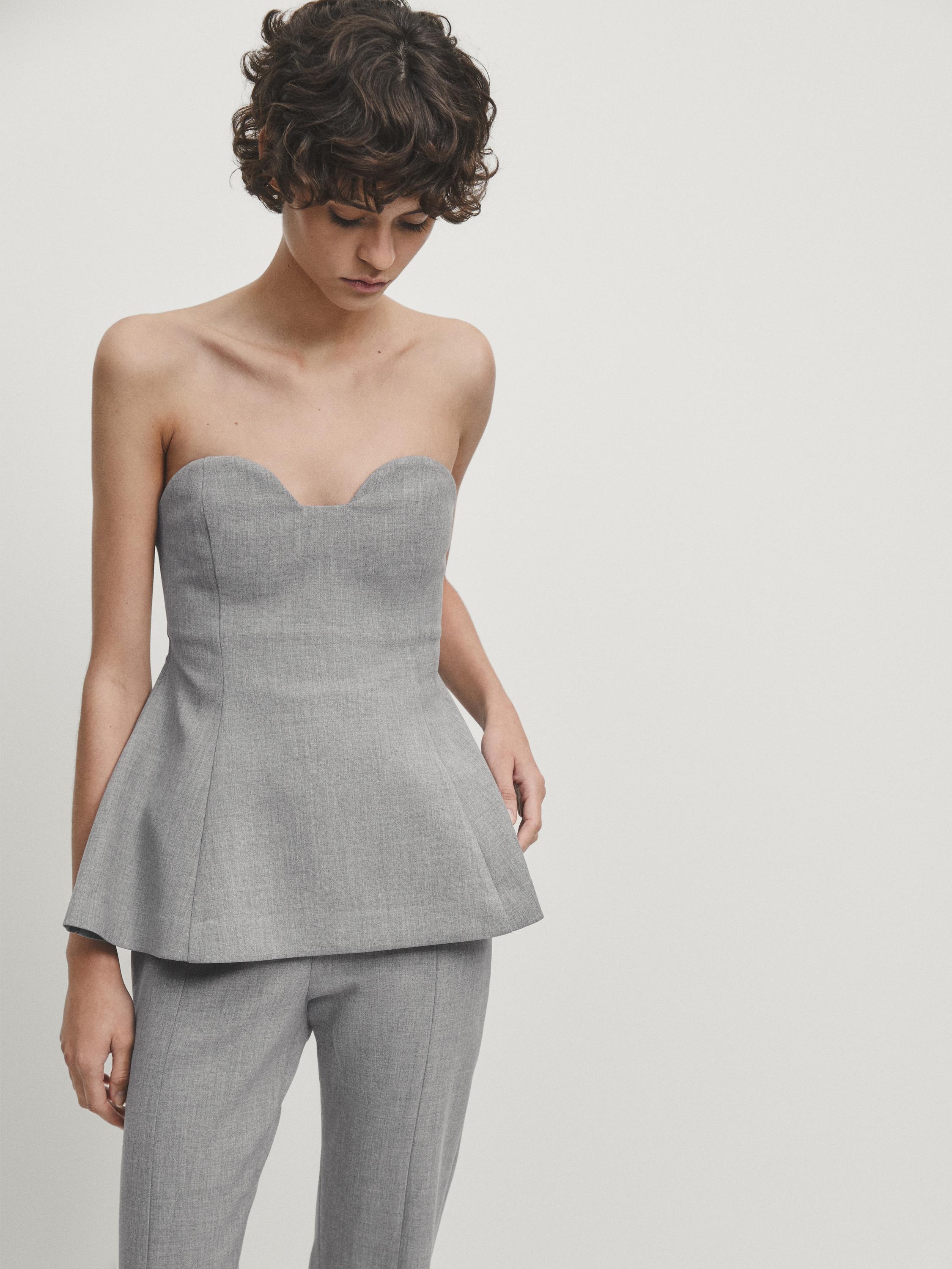 Top with sweetheart neckline - Gray | ZARA United States