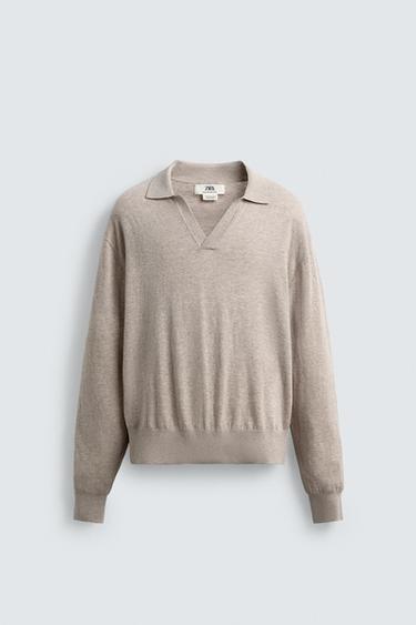 COTTON-WOOL KNIT POLO SHIRT - Beige by Zara - Image 7