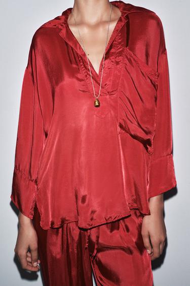 LIMITED EDITION SATIN TROUSERS - Dark red by Zara - Image 2