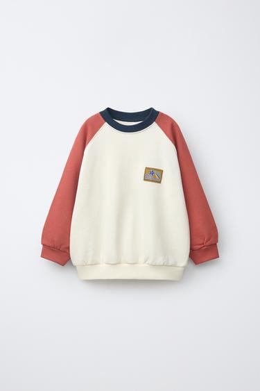 سويت شيرت بأكمام رنغلان وبطاقة - خَام الخاص بـ Zara