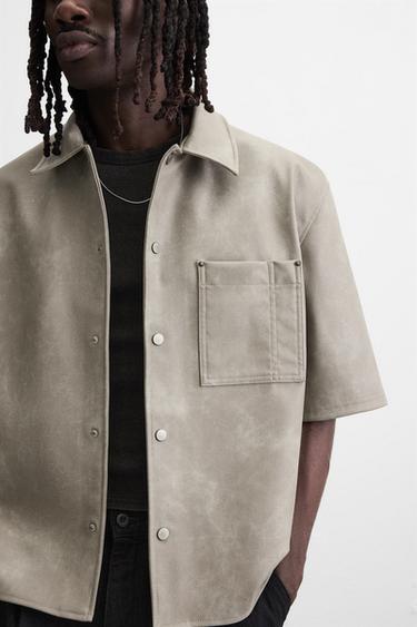 OVERSHIRT AUS KUNSTLEDER - Grau / Naturfarben von Zara