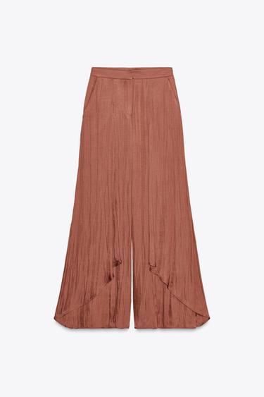 QUẦN ỐNG RỘNG VẢI RŨ NHÚN BÈO - ĐỎ MARSALA từ Zara