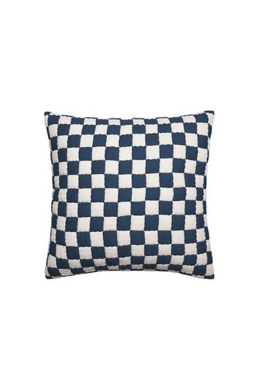 CHECK COTTON CUSHION COVER - Blue by Zara