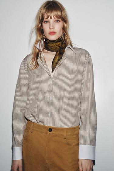 CĂMAȘĂ CU DUNGI ÎN CONTRAST ZW COLLECTION - dungi de la Zara