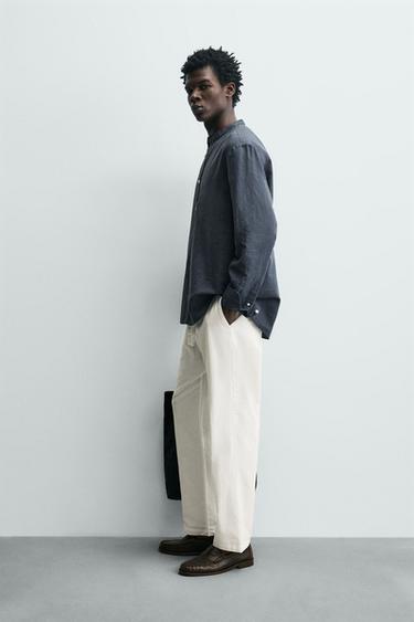 RELAXED FIT COTTON/LINEN TROUSERS - Oyster-white by Zara