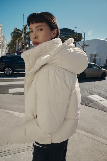 ANORAK À CAPUCHE EN BORG DÉPERLANT COUPE-VENT - Écru de Zara - Image 5