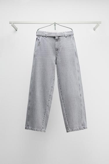 BELTED RELAXED FIT JEANS - Grey by Zara