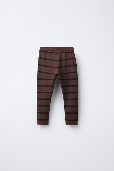 STRIPED RIBBED LEGGINGS - Brown by Zara