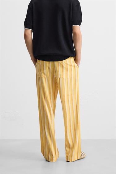 PANTALON RAYÉ VISCOSE ET LIN - Jaune de Zara - Image 2
