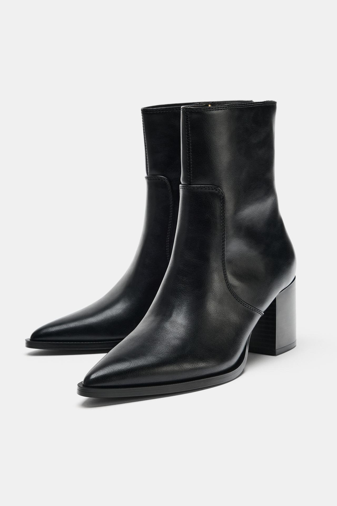 BLOCK HEEL ANKLE BOOTS — Black