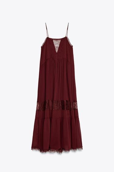 ABGESETZTES MINI-SPITZENKLEID - Burgundrot von Zara - Bild 0