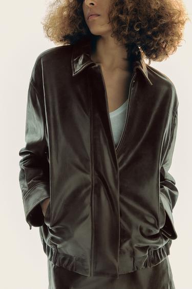 100% LEATHER BOMBER ZW COLLECTION LIMITED EDITION - Bottle green by Zara