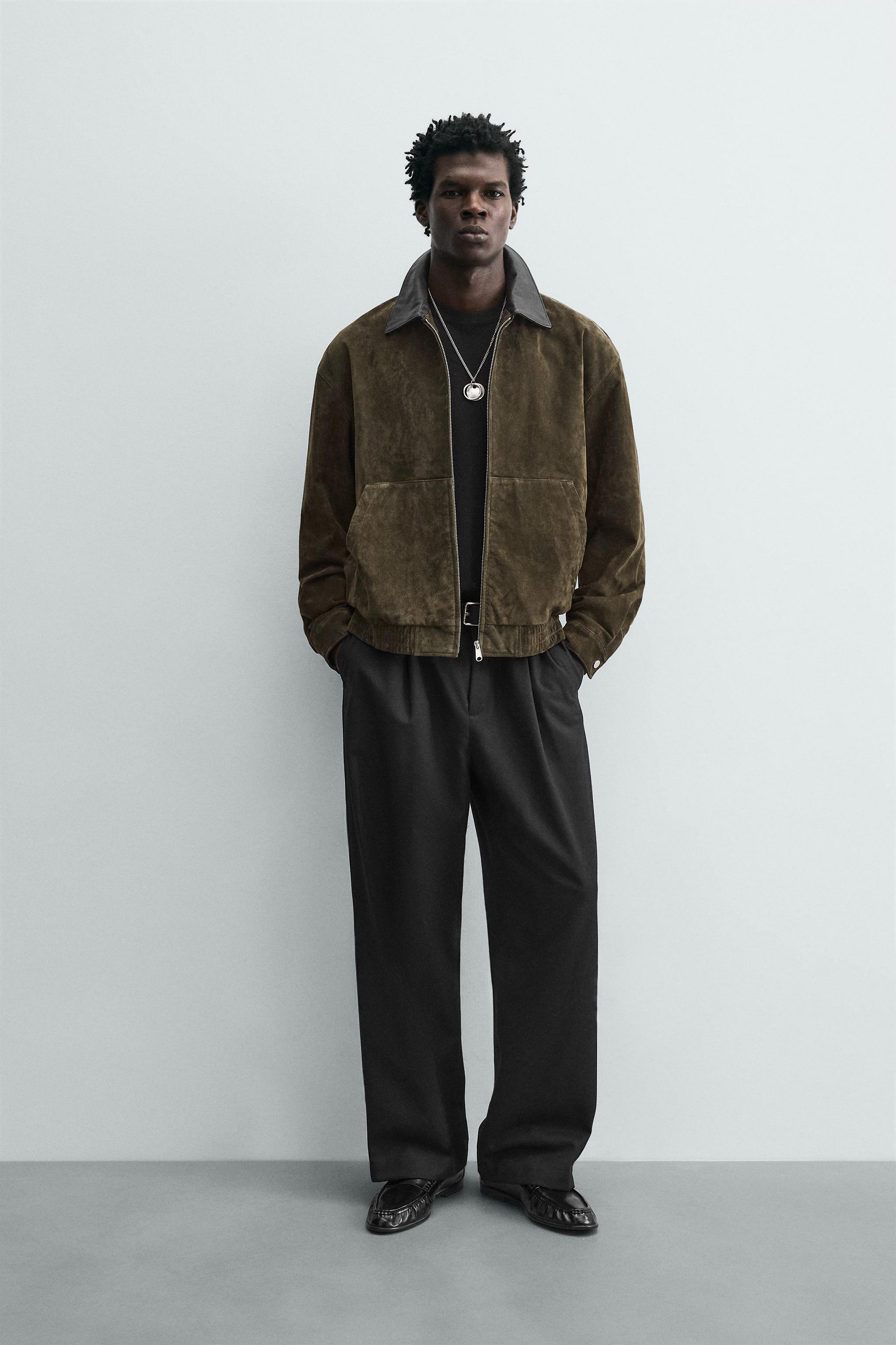 SUEDE LEATHER JACKET WITH CONTRAST COLLAR - Green | ZARA South Africa