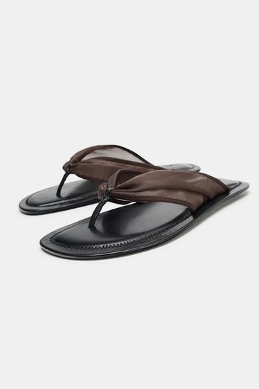 MESH FLAT SANDALS - Chocolate Brown by Zara - Image 2