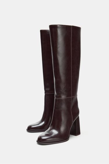 BLOCK HEEL KNEE-HIGH BOOTS - Brown by Zara - Image 2