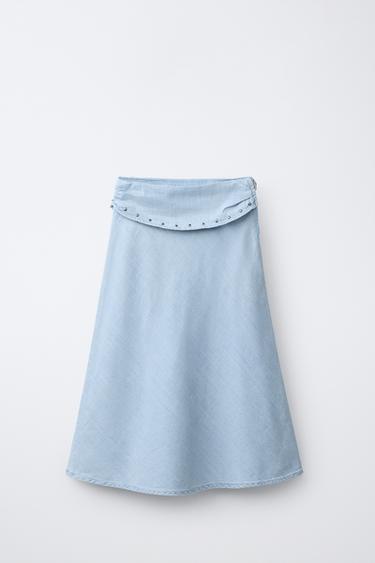 JUPE MI-LONGUE FLUIDE CLOUS - Bleu clair de Zara