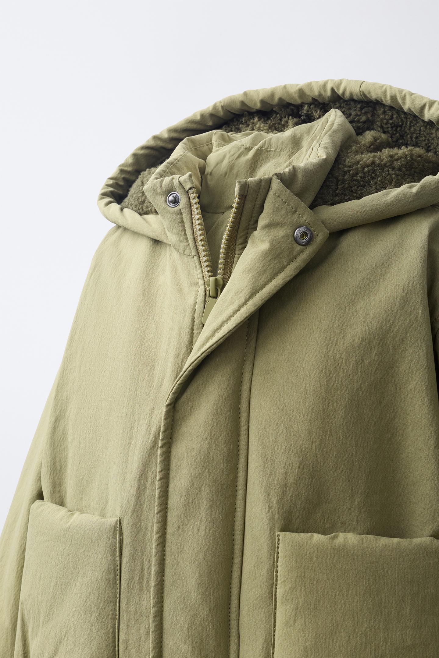 Детская куртка Zara Shearling Lined Hoodie Jacket, цвет: Хаки — фото 5