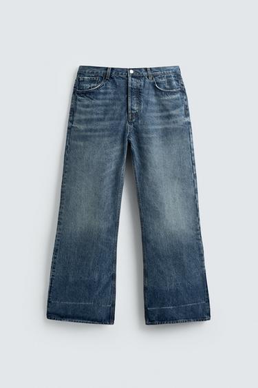 Zara WIDE LEG FLARE FIT JEANS - Mid-blue