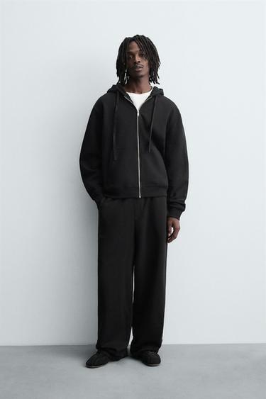 SUDADERA CREMALLERA CAPUCHA - Negro de Zara