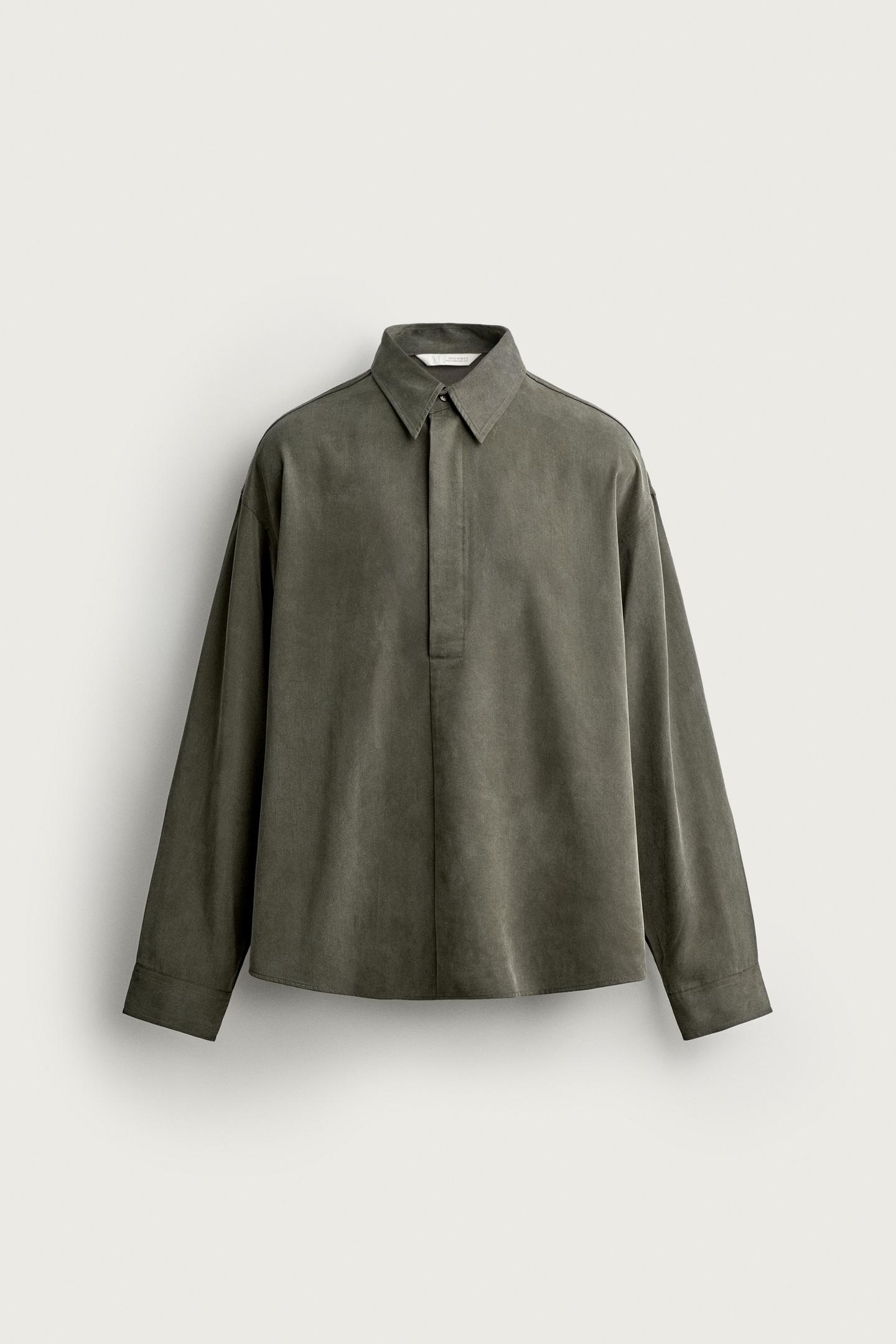Мужское поло Zara Fluid Relaxed-Fit Polo Shirt, цвет: Тёмный хаки — фото 6