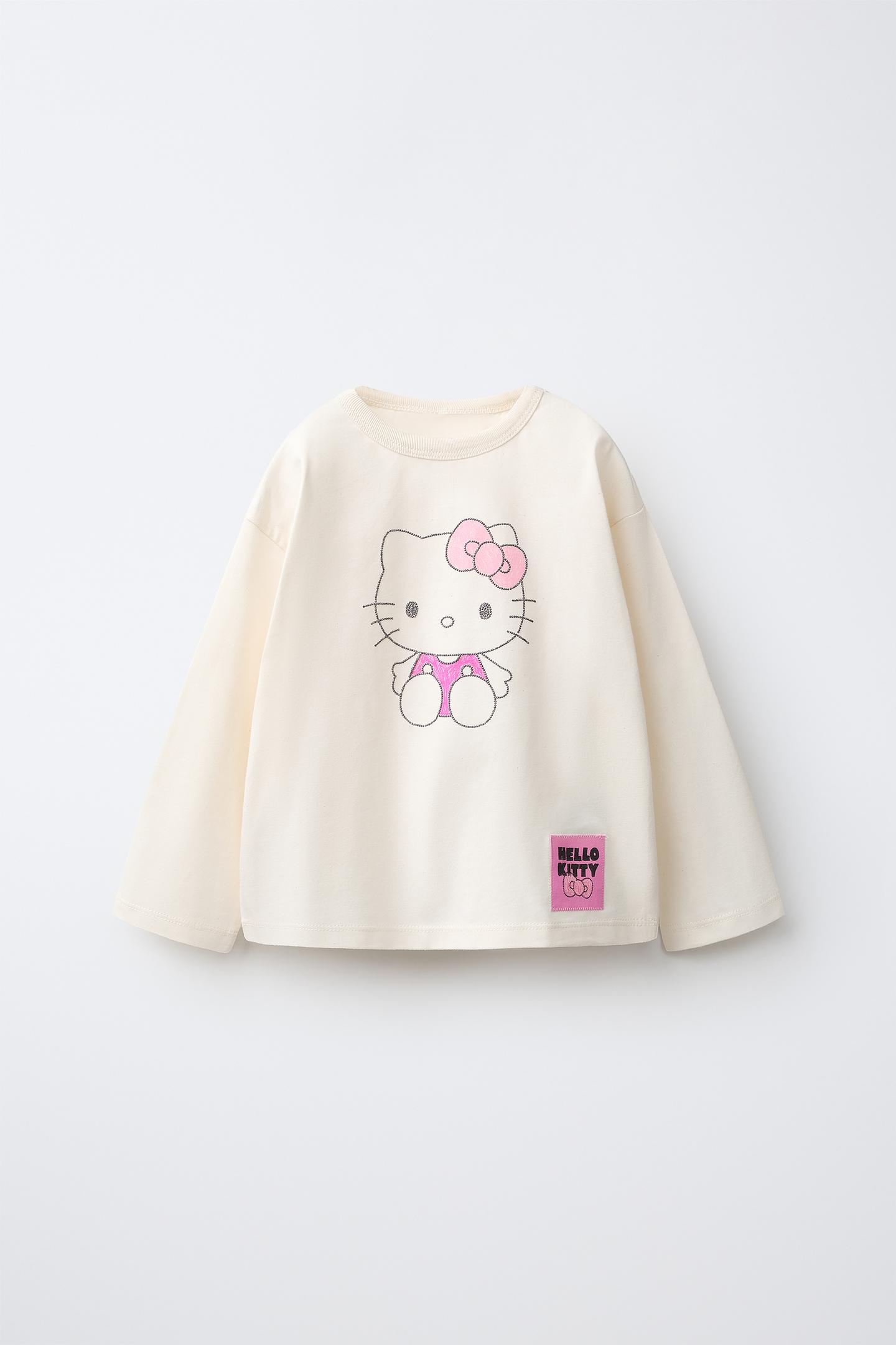 Детская футболка Zara Glitter Hello Kitty © Sanrio, цвет: Экрю — фото 1