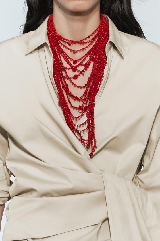 BEADED SEASHELL NECKLACE Red ZARA Thailand beaded-seashell-necklace-red-zara-thailand
