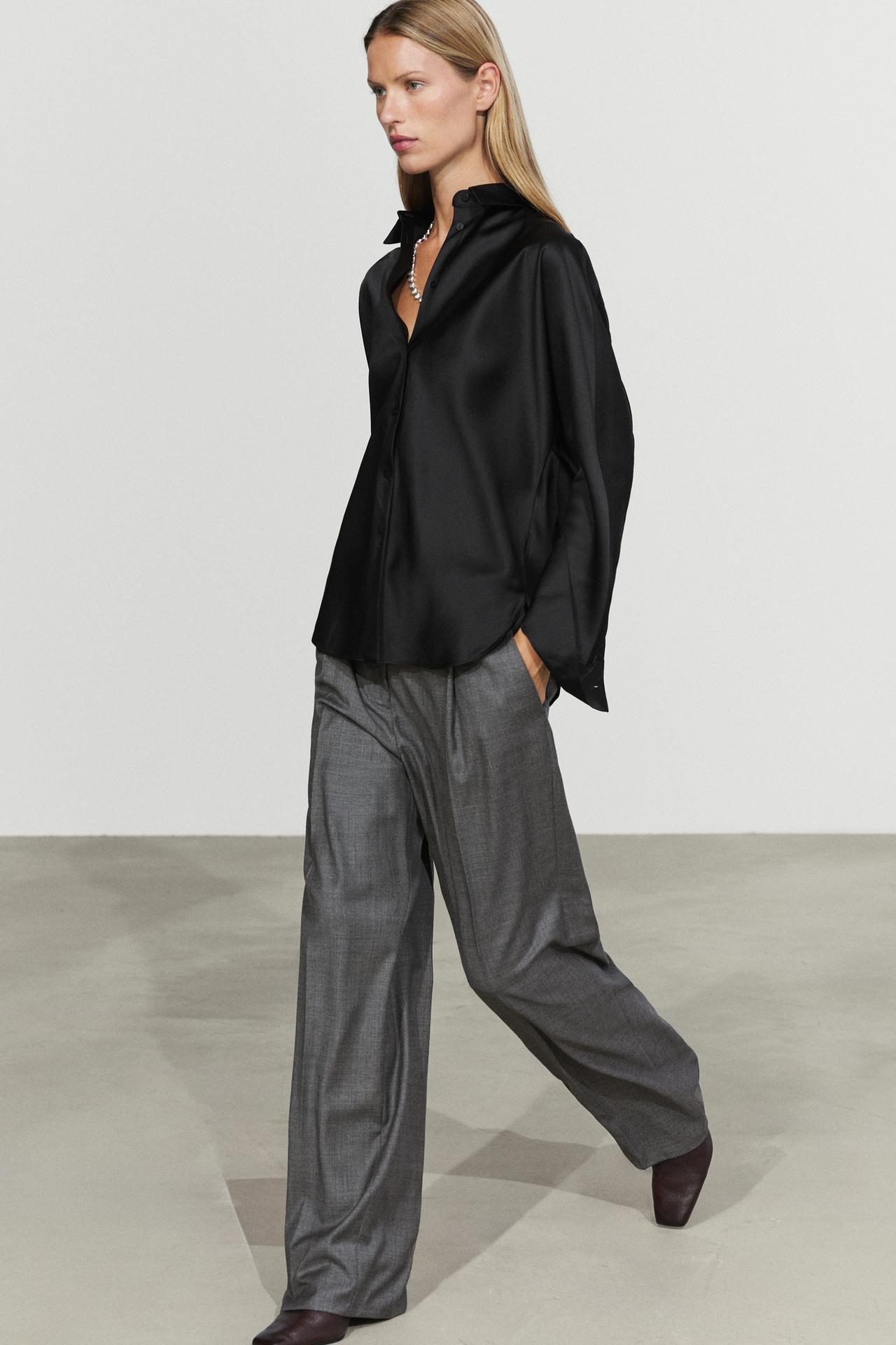 Flowing satin shirt — Black