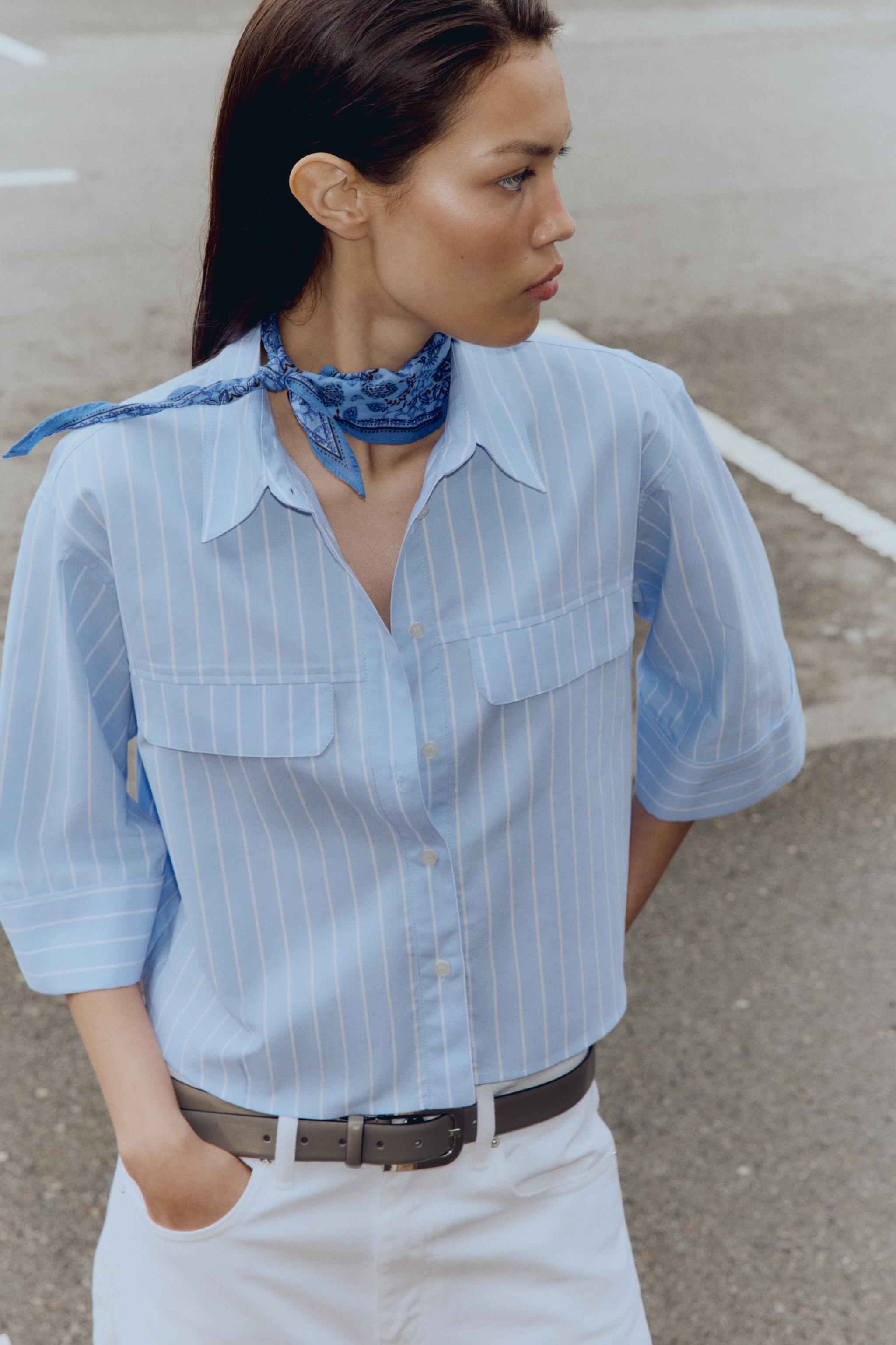 CROPPED WIDE SLEEVE OXFORD SHIRT
