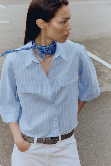 CAMISA CORTA OXFORD - Azulina de Zara