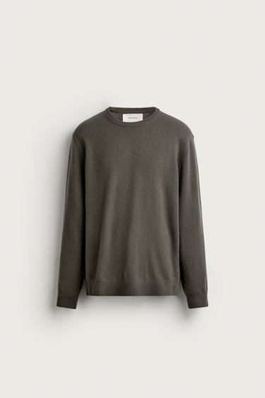 СВИТЕР КЛАССИЧЕСКОГО КРОЯ ИЗ 100% КАШЕМИРА — ЗЕЛЕНЫЙ / СЕРЫЙ от Zara