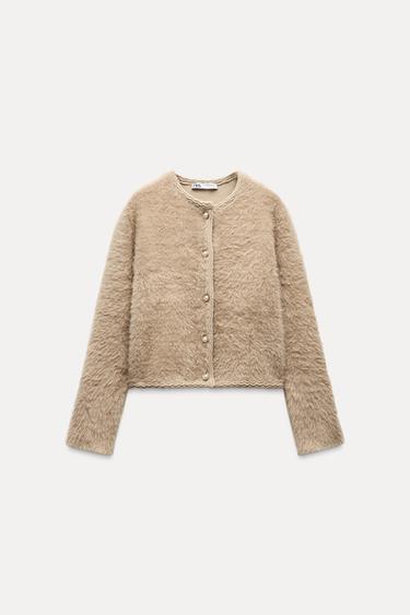 CHAQUETA PUNTO EFECTO PELO - Camel claro de Zara