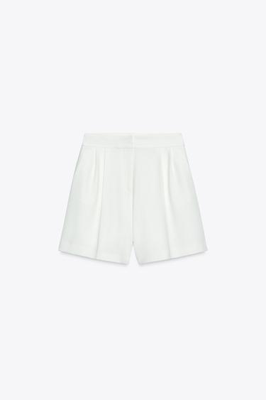 HIGH-WAIST BERMUDA SHORTS WITH DARTS - Ecru by Zara