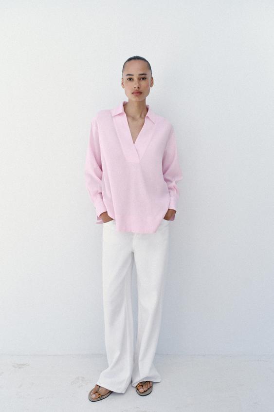 BLUSA AMPLIA CON LINO - Rosa de Zara - Imagen 0