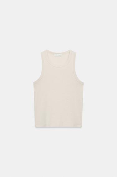Zara RIB SLEEVELESS TOP - Sand