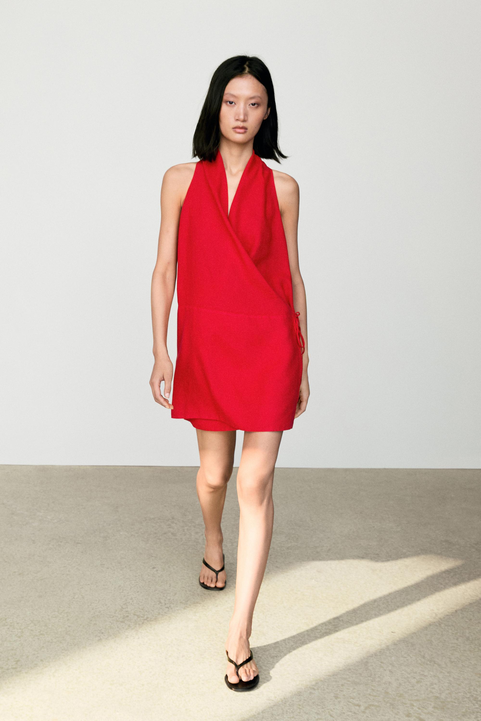 100% linen surplice mini dress